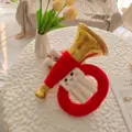 Close-up shot of creative plush trumpet toy, cute embroidered smiling face, soft fabric texture. - 26cm