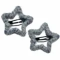 Grey wool plush star hair clips cute knitted hair accessories for kids girls sweet styling - Gray