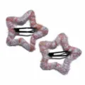 Knit star hair clips, soft plush bobby pins, sweet and cute hair accessories for daily wear. - Pink