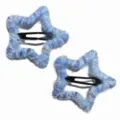 Blue fuzzy star hair clips, cute winter plush hair barrettes for sweet girls and kids. - Blue