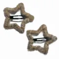 Korean style cute furry star hair clip, soft yarn bobby pin for sweet kids hair styling - Coffee