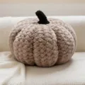 Cozy crochet pumpkin plush pillow soft stuffed cushion for living room sofa home decor. - Coffee