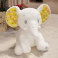 Cute glowing white plush elephant toy with floral ears, soft stuffed animal gift for kids. - Yellow Ear Elephant