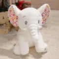 Cute white elephant plush toy with floral ears, soft stuffed animal for kids and gifts. - Pink Ear Elephant