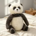Cute knitted panda plush toy stuffed animal soft doll with grey bow for kids and girls - 27cm / Panda