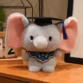 Schattige olifant pluche knuffel met een afstudeerhoed, zachte pop als geschenk. - Blauwe Lotus Kraag Olifant