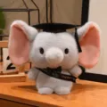 Schattig pluche olifant afstudeerspeelgoed met doktersmuts zachte pop cadeau voor studenten. - Zwarte Lint Olifant