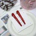 Korean red matte duckbill hair clips set, simple side clip makeup fixing clips for women. - Glossy Bright Red