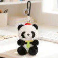 Porte-clés peluche panda mignon, pendentif en peluche noir et blanc avec chapeau rouge. - Style Pendentif Nœud Papillon / Ornement Suspendu 18cm