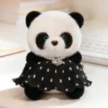 Mignon jouet poupée panda en peluche avec robe pois noire et collier de perles cadeau. - Robe Pois Noirs / Peluche 23 cm