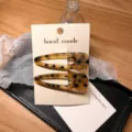 Set di mollette per capelli cave con stampa leopardata, eleganti fermagli in resina per acconciature. - Stampa Leopardata Ambra