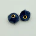 Dark blue faux mink fur craft beads with gold metal eyelets for DIY jewelry making. - Black Blue