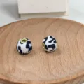 DIY handmade black and white cow print fabric beads with metal core for jewelry making. - 4#