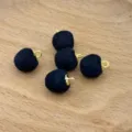 Black fabric covered beads with gold loops, perfect for DIY jewelry making and clothing accessories. - Lace Black