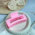 Rosa pinza de pelo cuadrada mate, gran pinza de tiburón coreana para las mujeres. - Pinza Cuadrada / 10.8cm Grande / Rosa Niña