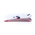 White plastic duckbill hair clip with black and pink splatter pattern, stylish hair accessory. - Black and White