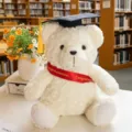 Afstuderen pluche teddybeer met dokter hoed en rood lint leuk cadeau voor feest. - 20cm / Witte Beer met Lint
