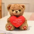 Cute brown teddy bear plush toy holding a red heart for Mother's Day gift soft doll. - 26cm / Brown Bear