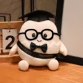 Niedliches Abschluss-Ei Plueschtier mit Doktorhut und Brille, weiche Kuschelpuppe fuer Kinder. - Weiß - Schwarze Schärpe Stil / Weiß / 15cm