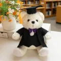 Afstuderen teddybeer pluche speelgoed witte beren met zwarte doctorale muts paarse strik - 20cm / Witte Beer in Jurk