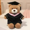 Schattige afstudeer teddybeer knuffel met doktersmuts en zwarte toga voor kinderen en cadeaus. - Roze Kraag Stijl A