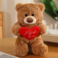 Simpatico orsacchiotto di peluche marrone con cuscino cuore rosso, morbida bambola regalo. - Orso Marrone con Cuore