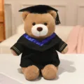 Schattige pluche teddybeer afstudeerknuffel met baret en zwarte toga voor kinderen - Blauwe Kraag Stijl A