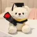 Süßer Plüsch-Abschlussbär mit rotem Rosenstrauß, weiche Stoffpuppe als tolles Geschenk. - 23cm / Weiße Bär - Gelber Kragen