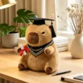 Cute graduation capybara plush toy wearing doctor hat and stole holding diploma for kids gift. - Yellow Triangle Scarf Style