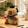 Cute Graduation Capybara Plush Toy Stuffed Animal Doctor Doll with Stole and Diploma - Blue Triangle Scarf Style