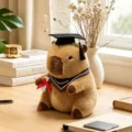 Cute Graduation Capybara Plush Toy Stuffed Animal with Doctor Hat and Scarf For Kids Gift - Red Triangle Scarf Style