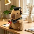 Cute capybara plush toy in graduation cap, soft stuffed doll variant, ideal companion gift. - Gray Triangle Scarf Style
