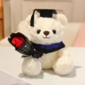 Mignon peluche ours en peluche de remise des diplômes avec bouquet de roses rouges. - 23cm / Ours Blanc - Col Bleu