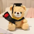 Mignon peluche ours en peluche de remise des diplômes avec bouquet de roses et chapeau. - 23cm / Ours Brun Clair - Col Jaune