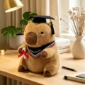 Cute capybara plush toy wearing a graduation cap and holding diploma for kids gifts. - Pink Triangle Scarf Style