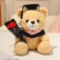 Adorable peluche d'ours en peluche de remise des diplômes avec bouquet de roses rouges. - 23cm / Ours Brun Clair - Col Rose
