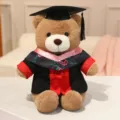 Schattige pluche teddybeer afgestudeerd met zwarte doktersmuts en gewaad variant. - Roze Kraag Stijl C