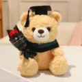 Adorable peluche d'ours de remise de diplôme avec bouquet de roses pour cadeau. - 23cm / Ours Brun Clair - Col Vert