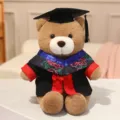 Schattige afstudeer teddybeer knuffel met doctoraat hoed en jurk, zachte kinderpop speelgoed. - Blauwe Kraag Stijl C