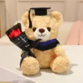Mignon ours en peluche de remise des diplômes tenant un bouquet de roses rouges poupée cadeau - 23cm / Ours Brun Clair - Col Bleu