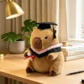 Cute Capybara plush toy wearing graduation cap and gown, soft stuffed animal doll for kids gift. - Pink Neck Ring Style