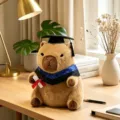 Cute Capybara graduation plush toy with doctor hat and gown, soft stuffed animal doll for kids. - Blue Neck Ring Style