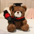 Mignon ours en peluche de remise des diplômes marron avec bouquet de roses rouges cadeau - 23cm / Ours Brun Foncé - Col Rouge
