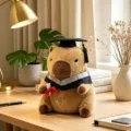 Cute graduation cap capybara plush toy doll wearing academic dress and holding a soft diploma. - Gray Neck Ring Style