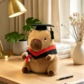 Cute capybara graduation plush toy stuffed animal wearing doctor hat for kids gift. - Red Neck Ring Style