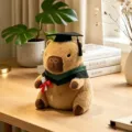 Cute capybara plush toy with graduation cap and gown, soft stuffed animal doll for kids. - Green Neck Ring Style
