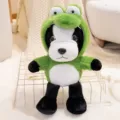 Simpatico cucciolo di peluche con cappuccio rana verde, morbido animale imbottito per bambini. - Stile trasformazione dinosauro