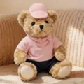 Cute stuffed teddy bear plush toy with pink cap and polo shirt cute doll gift for kids. - Sitting Dressed Bear (Height 25cm) / Pink Clothes