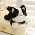 Cute black and white plush cat toy fridge magnet, soft stuffed animal plushie variant. - 20cm / Cat