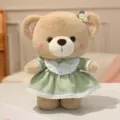 Cute teddy bear plush toy wearing a green princess dress with lace and bow, soft doll gift. - Green Dress Style / 26cm / Green